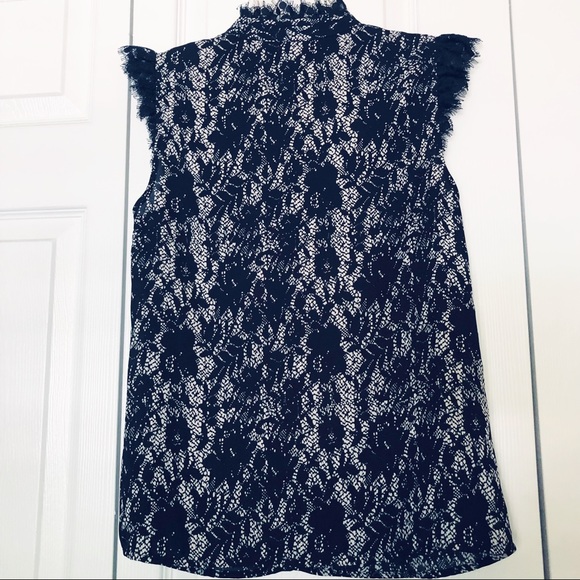 Who What Wear Black & White Blouse with Lace Trim - Picture 5 of 5